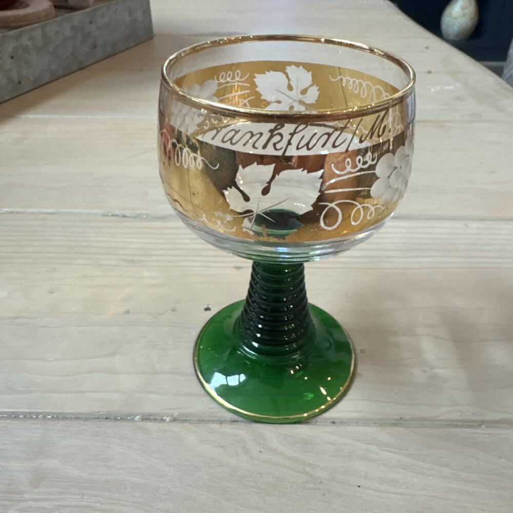 RARE 1940’s Vintage Bockling Germany Green Stem Frankfurt Mainhardt Wine Glass